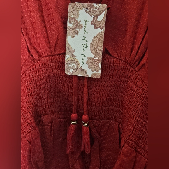 Band of the Free Wine Red Chevron Embossed Boho Blouse and Palazzo Pants Set- M - Picture 16 of 16